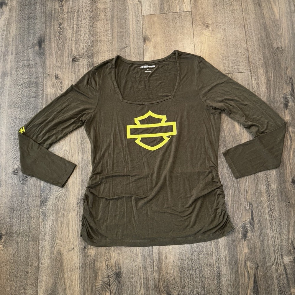 Harley Davidson‎ Women's XL Long Sleeve Basic Tee Olive Workout Casual Biker